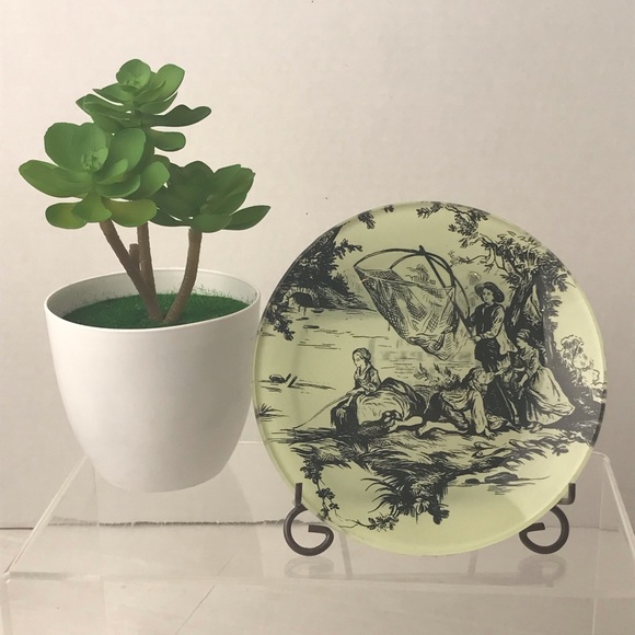 NWT - VINTAGE OLD NAVY SUPPLY CO. Glass Victorian Family Fishing Trinket Dish - Picture 1 of 8